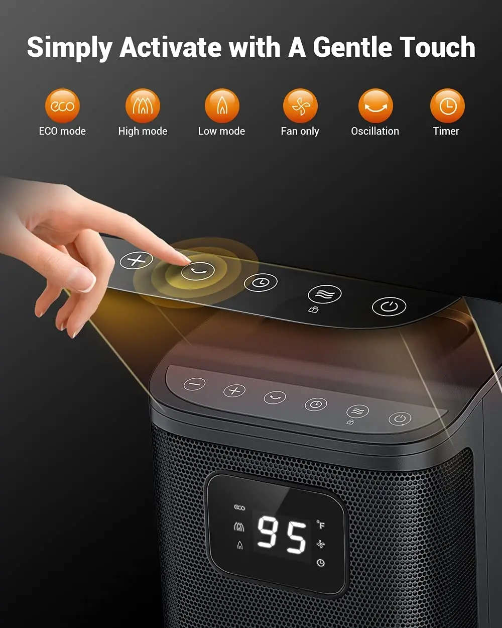 Mini Household Remote Control Touch Panel Thermostat 24h Timer Fast Heating Electric Heaters With Fan