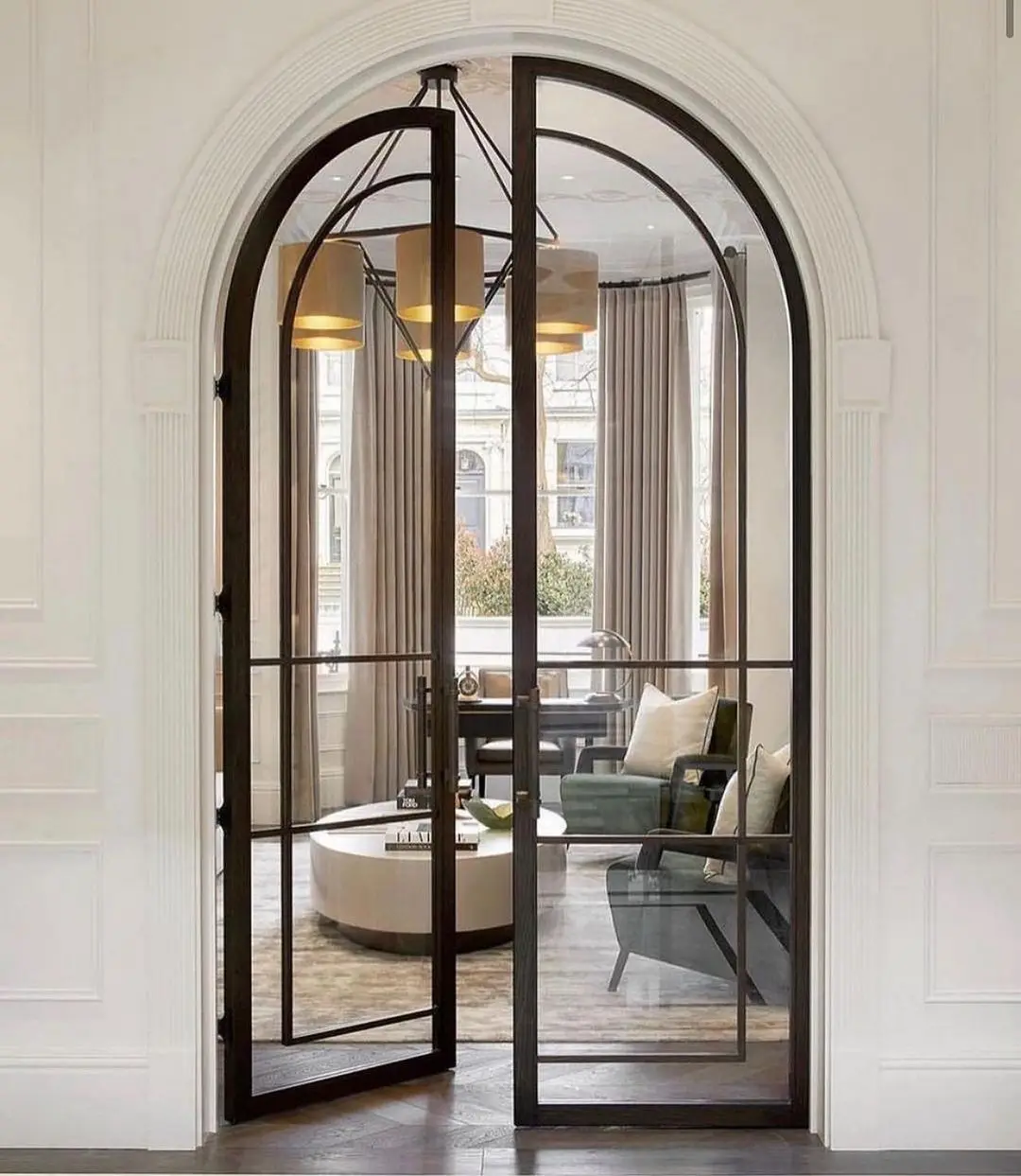 Luxury Modern American Wholesale Iron Metal Glass Interior Arches Shape Steel Door with Flute Glass