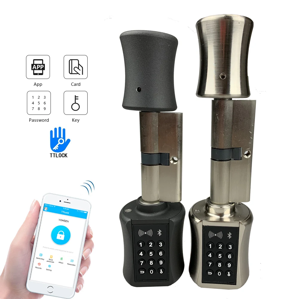 High Security Euro Standard Electronic BLE Smart Door Lock Cylinder Handle with TTlock App
