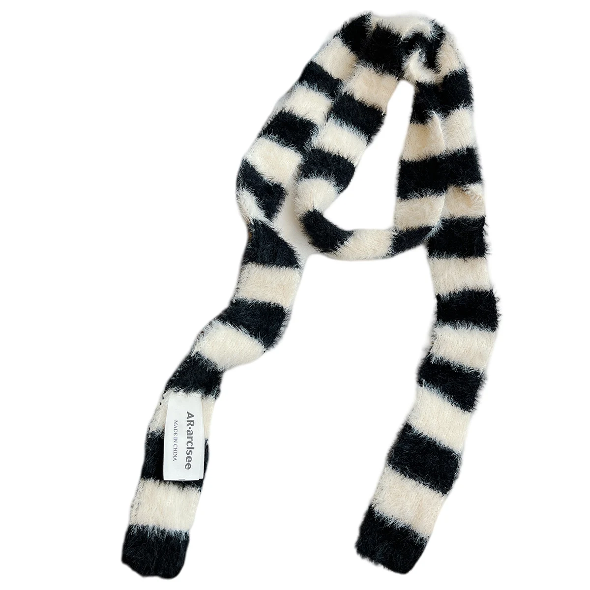 Korean Style Y2K Striped Plush Scarf for Women Autumn Winter Thin Narrow Long Design All-Match Decorative Scarf for Spice Girls