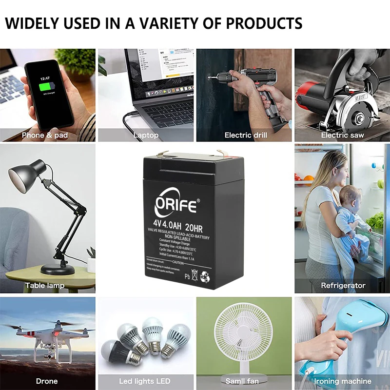 ORIFE custom manufacturing long life vrla agm sealed lead acid 4ah 4v battery
