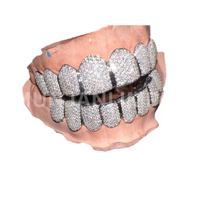 Luxury Hiphop 925 Silver Gold Princess Cut Custom Moissanite Grillz Iced Out Dental Grills For Teeth moissanite hip hop
