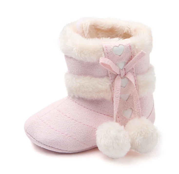 Sweet Heart Bow Knot Suede Fabric Winter Warm Baby Snow Boots