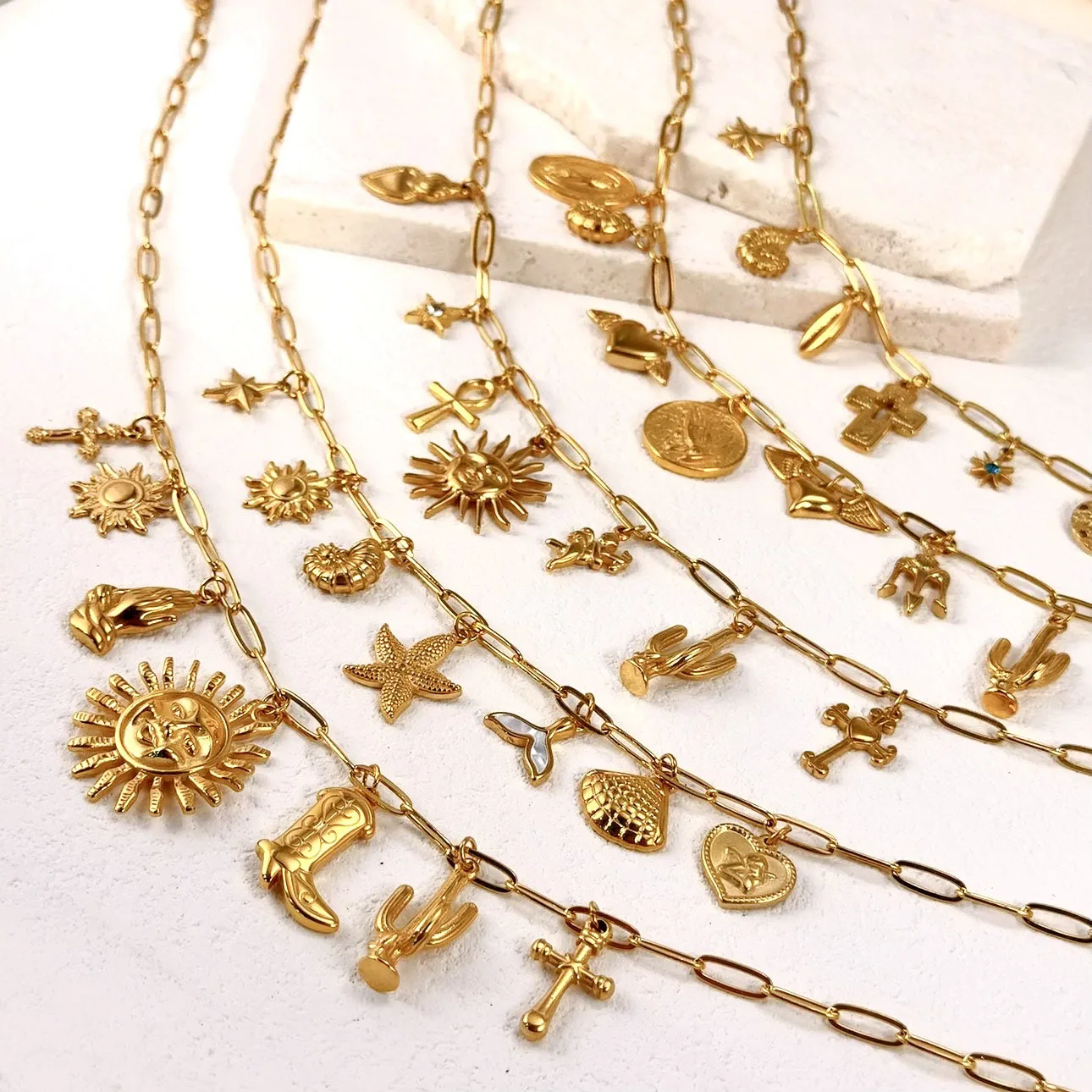 Custom Jewelry Boho Marine Seahorse Seashell Diy Pendant 18k Gold Plated Travel Stainless Steel Beach Charms For Jewelry Making