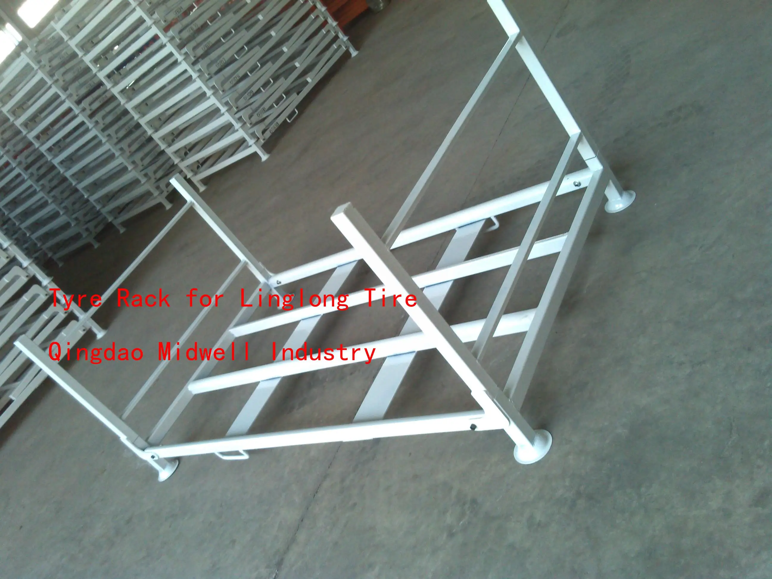 Midwell hot sale foldable powder coated heavy duty truck tyre storage stacking metal tire rack