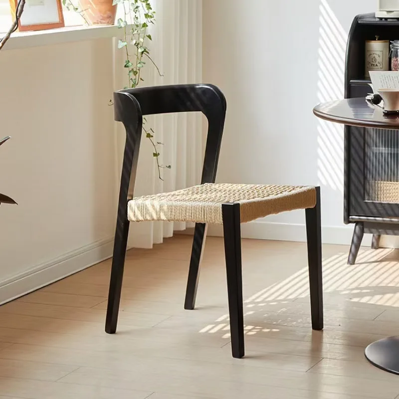High Quality Hotel Home Dining Room Furniture Cherry Wood Dining Chair with Woven Rope Seat