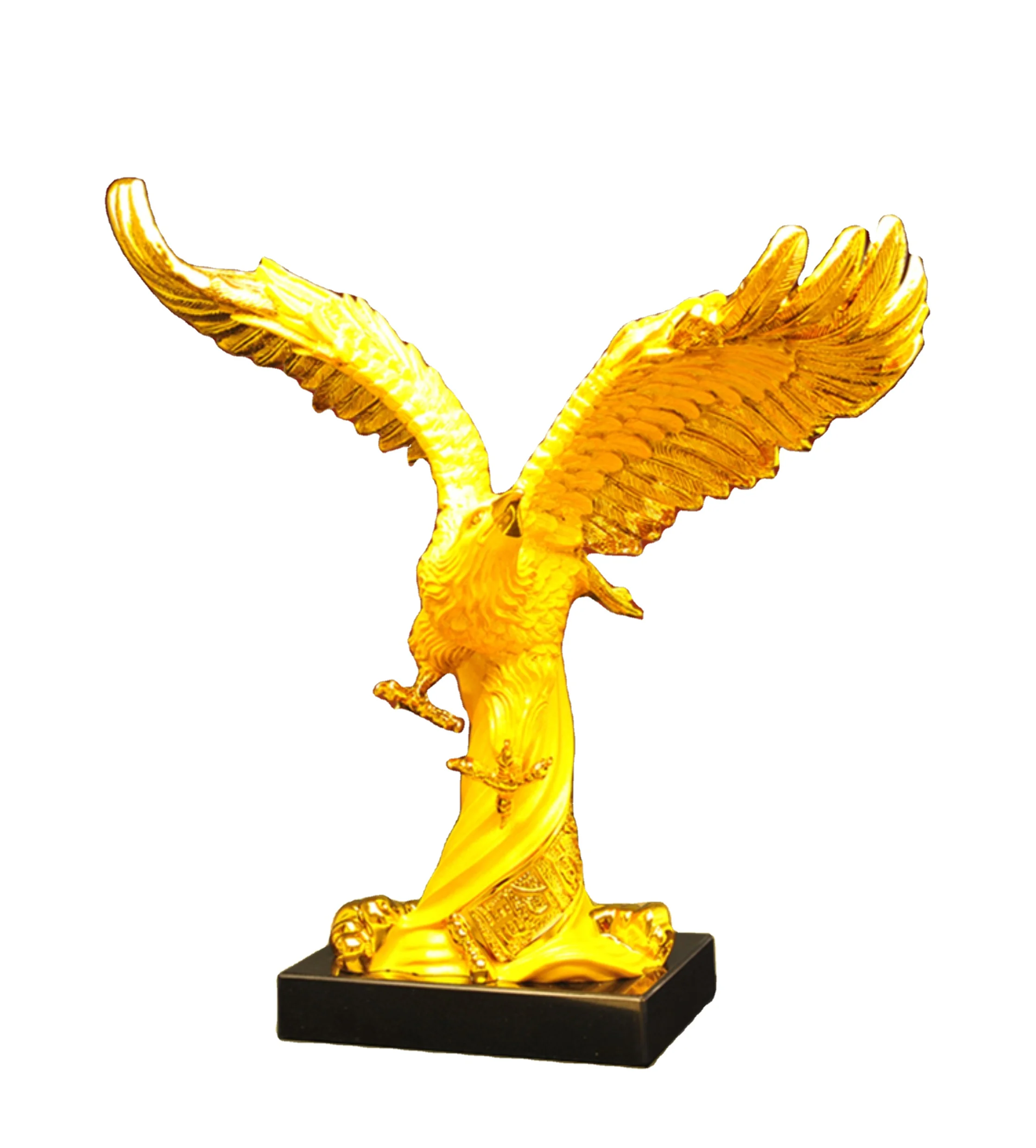 Wholesale Custom Flying Eagle Style Resin Trophy gold plated statue with crystal  base