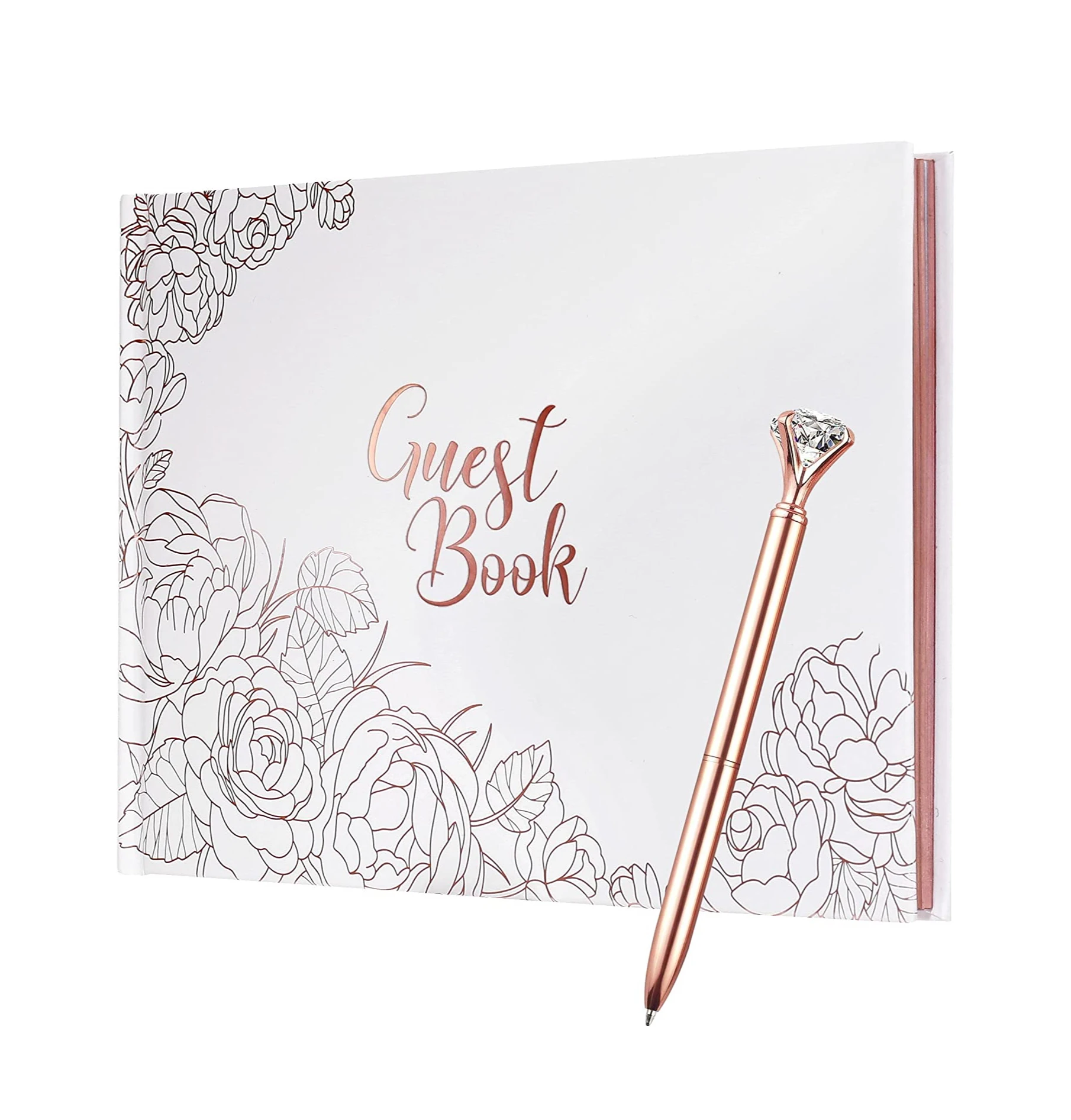 Wedding Guest Memory Book  White Elegant Hardcover Rose Gold Gilded Edge Hardbound Wedding Guest Book With 100 Pages