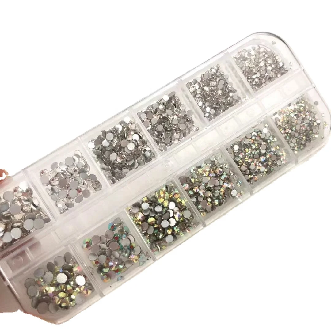 Оптовая продажа, 12 ячеек, набор кристаллов AB 3D, дизайн ногтей, смесь, стразы с плоским основанием, украшения для творчества оптом