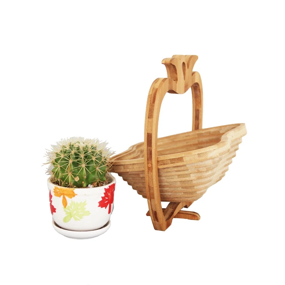 Homemade Popular Empty Folding Bamboo Wooden Candy & Fruit Basket