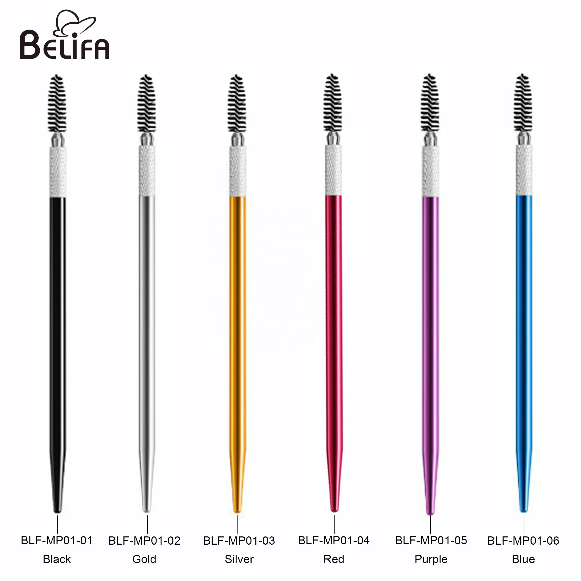 Belifa replaceable disposable mascara  brush head metal handle reusable eyebrow spoolie brush lash extension eyelash brush