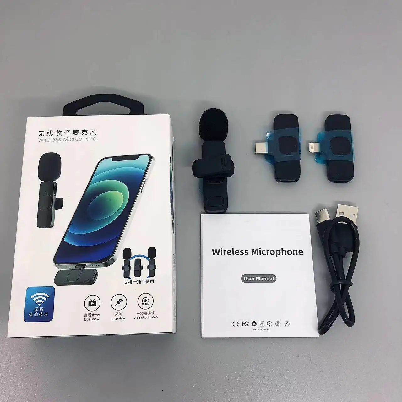 2022 New Mini Mobile Lapel Microphone Live Streaming Vlog  for IOS Android Smartphone Wireless Lavalier Microphone 2 receivers