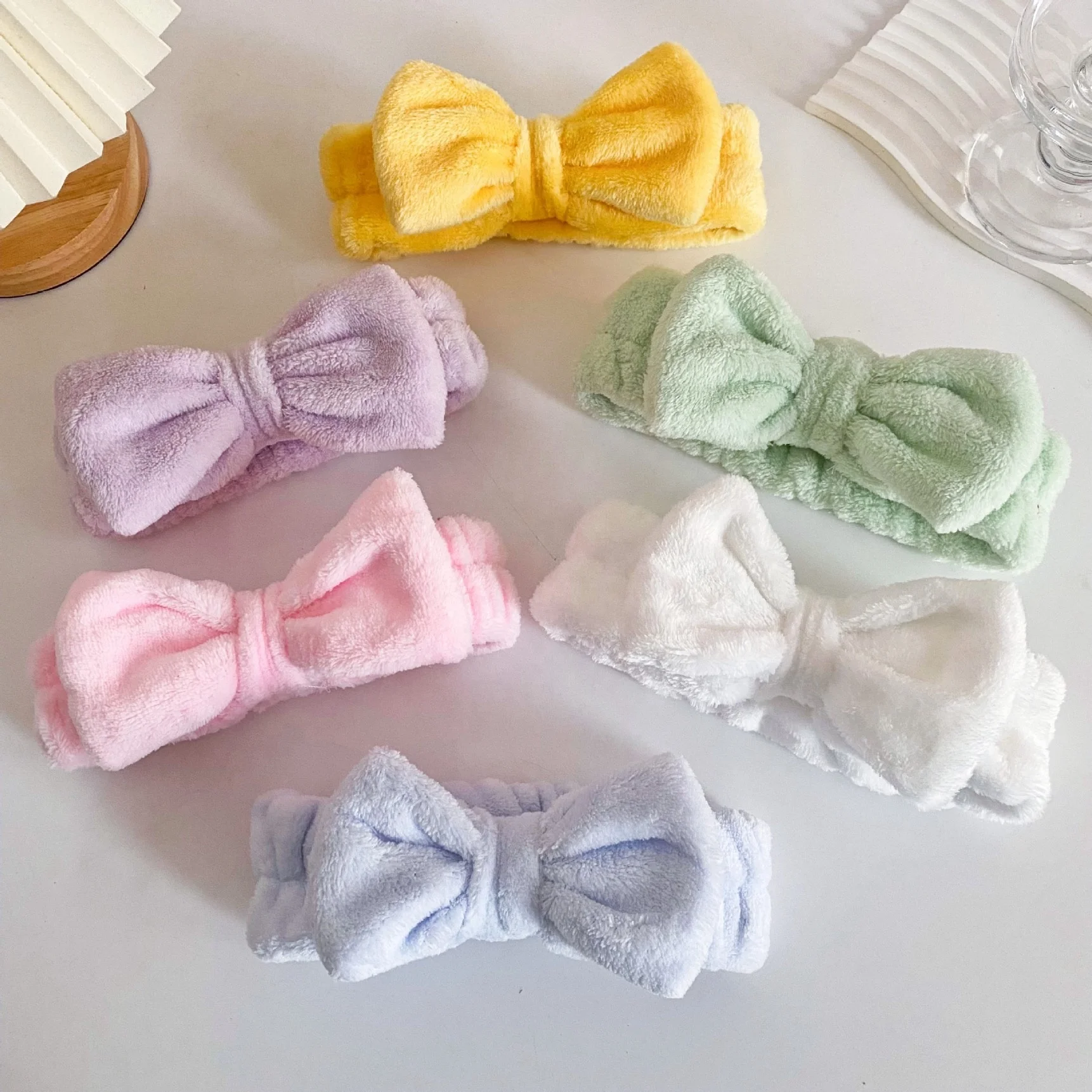 Wholesale Coral Velvet Elastic Face Wash Headband Skincare Makeup Band Bow Bath Spa Facial Headband For Women