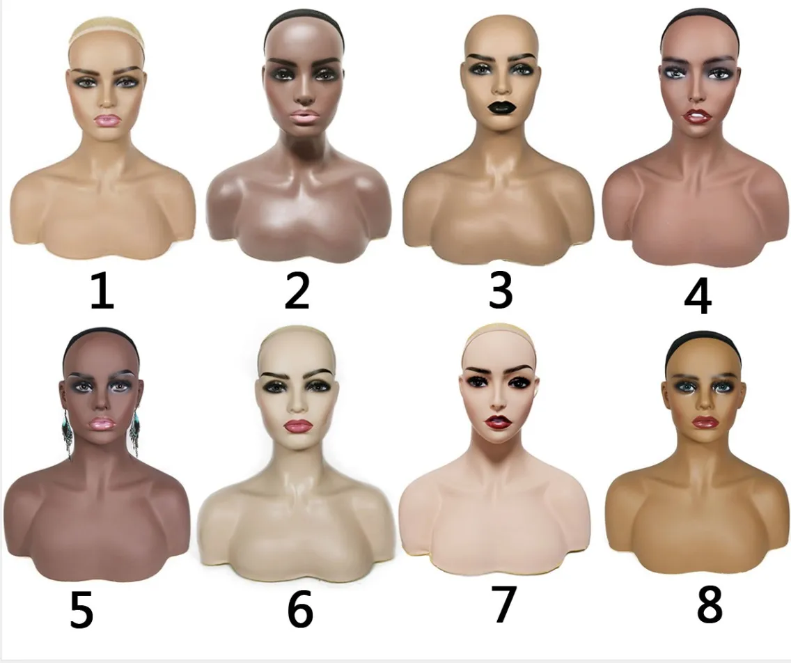 
Mannequin Head with Shoulders Beautiful Wholesale Wig Mannequin Heads Fashion Female African American Mannequin Head for Wigs 