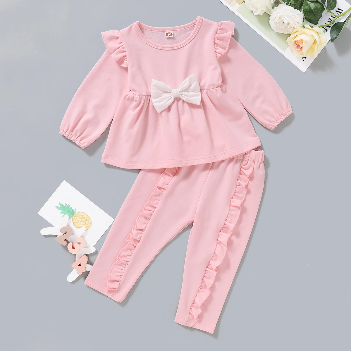 CDM 7131 Hot Sale Baby Girl Long Sleeve Outfits T-shirt+ Print Pants 2pcs Suit Fall Children Boutique Clothing