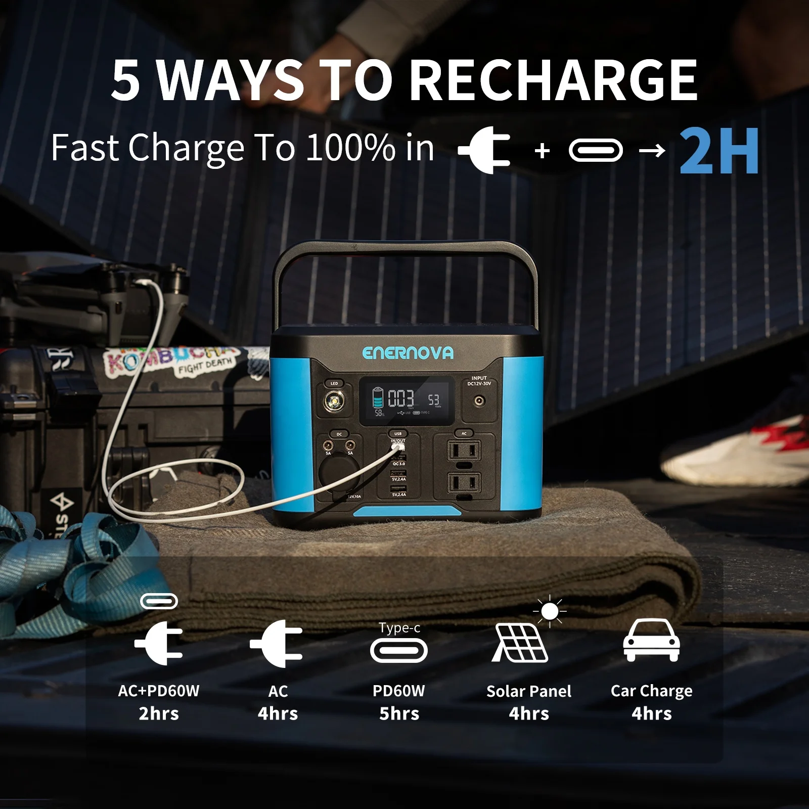 ENERNOVA Solar UPS 220V Portable Power Station Multi-Function Energy Storage 500W