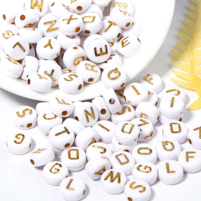 100pcs/pack Acrylic oblate letter beads White gold single for jewelry