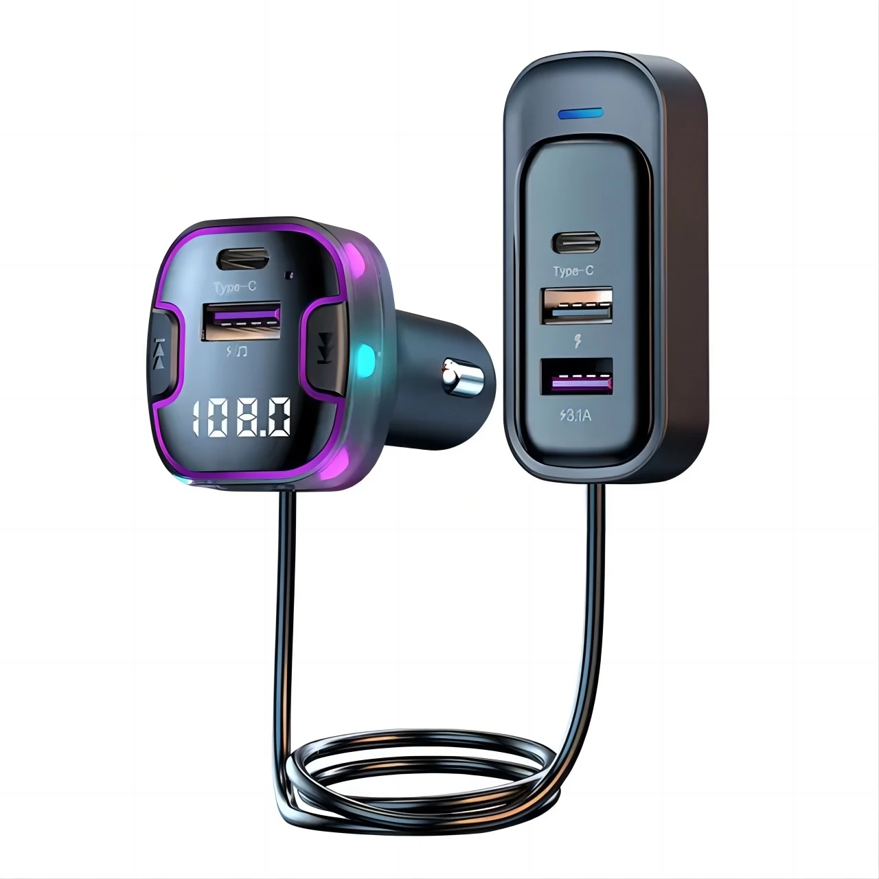 ADCS6 Bluetooth 5.3 FM Transmitter Car kit Handfree Back Row Dual USB Car Charger 3.1A Support U disk MP3 Modulator Music Player