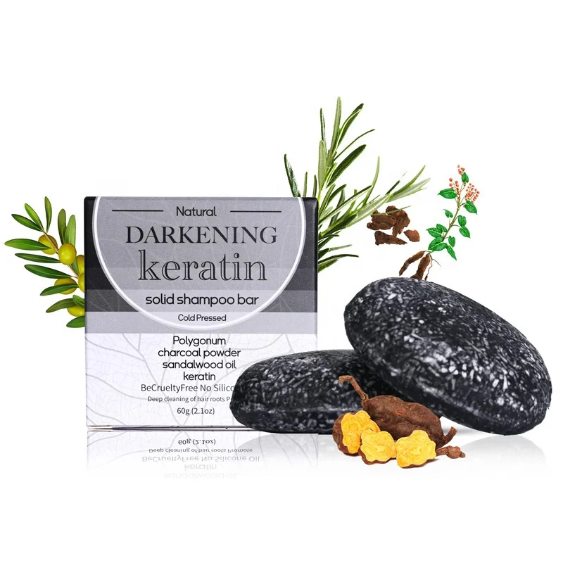 OEM Handmade Hair Growth Black Soap Natural Black Solid Soap Shampoo for Grey Hair with Travel Tin Packaging