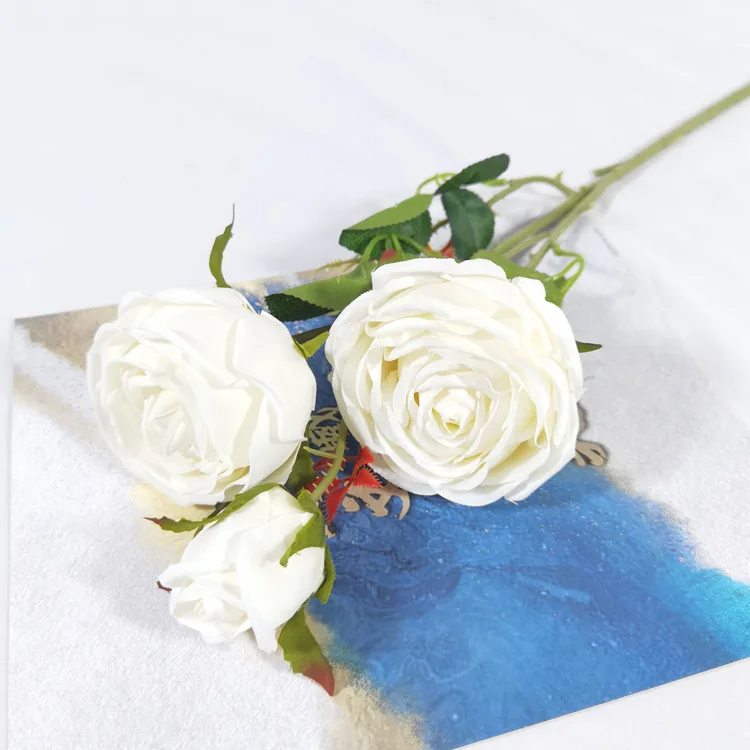 Rose Flowers Silk Rose Flower Artificial Home Wedding Top Seller 3 Head Rose Artificial Flower