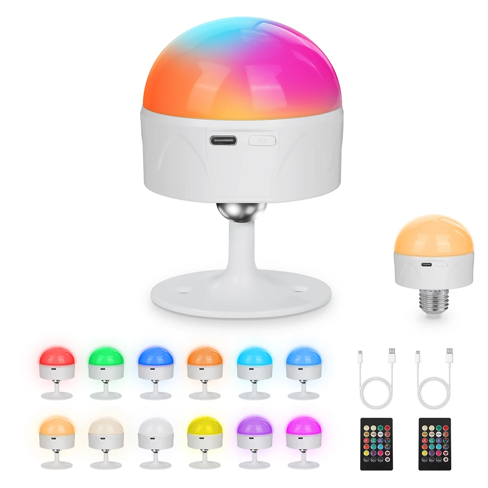 USB-C rechargeable light bulb dimmable led bulbs for Indoor outdoor e26 e27 Multi-function bulb with Remote Control  2 Pieces