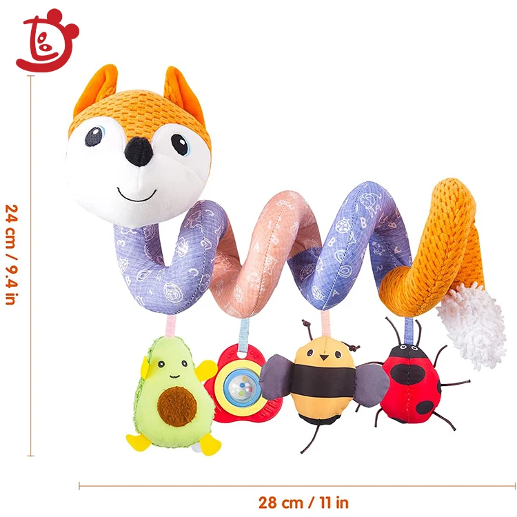 Pram Hanging Rattles Spiral Stroller Fox Seat Toy Soft Plush Baby Educational Sensory Animals Crib Mobile Bed Toy