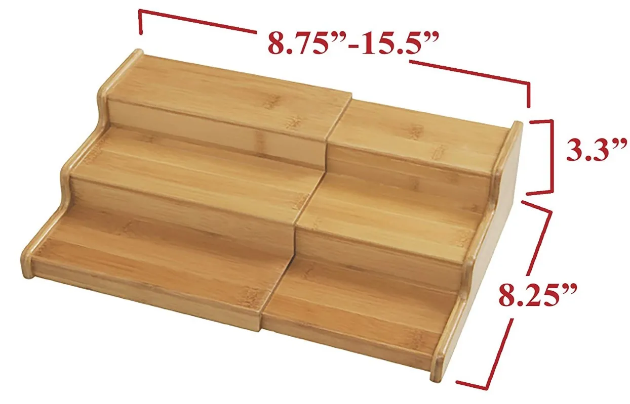 
3 Tier Expandable Bamboo Spice Rack Step Shelf Cabinet Organizer 