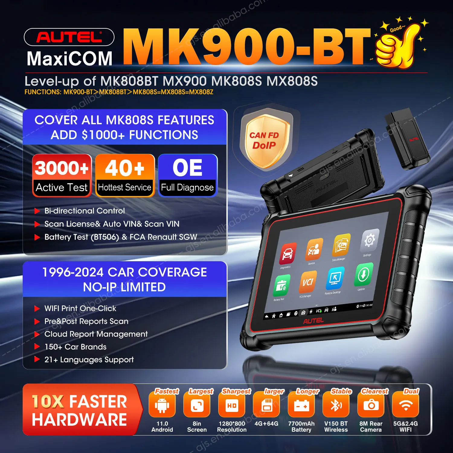 Autel MaxiCOM MK900BT Car Diagnostic Tool MK808 MK808BT PRO MK808 900 BT Altar Auto Universal Full System OBD2 Scanner