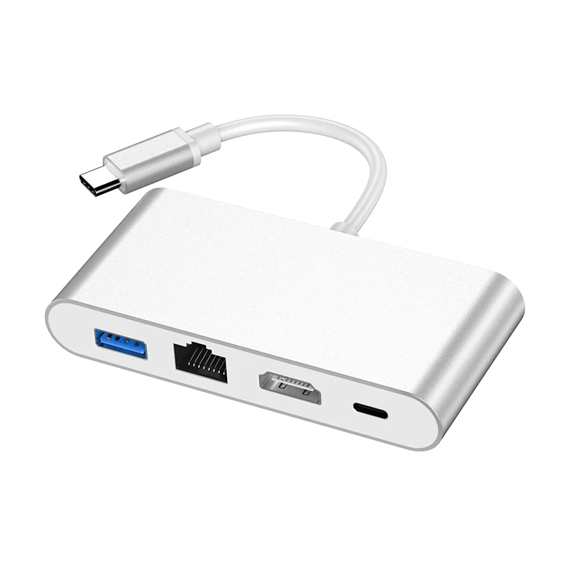 Best Selling Type C Hub 4 in 1 To PD Fast Charging RJ45 Ethernet Docking Station Adapter From Manufacturer Wholesale
