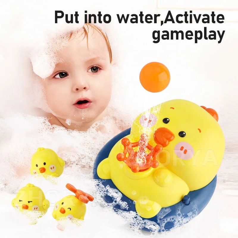 Zhorya Best Selling Water Spray Shower Toy Cute Floating Ducks Baby Bath Toys Toddlers Spray Water Sprinkler Toy