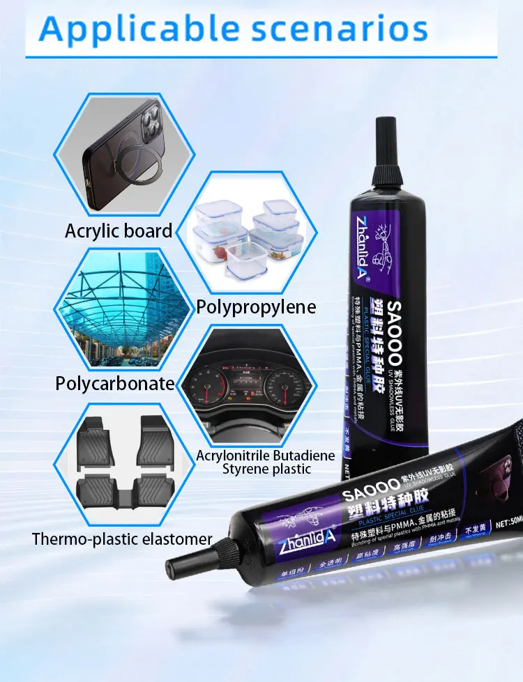 50ML UV Shadowless Glue Transparent Strong Bonding Special Plastic With PMMA Metals Traceless Quick Drying Adhesive