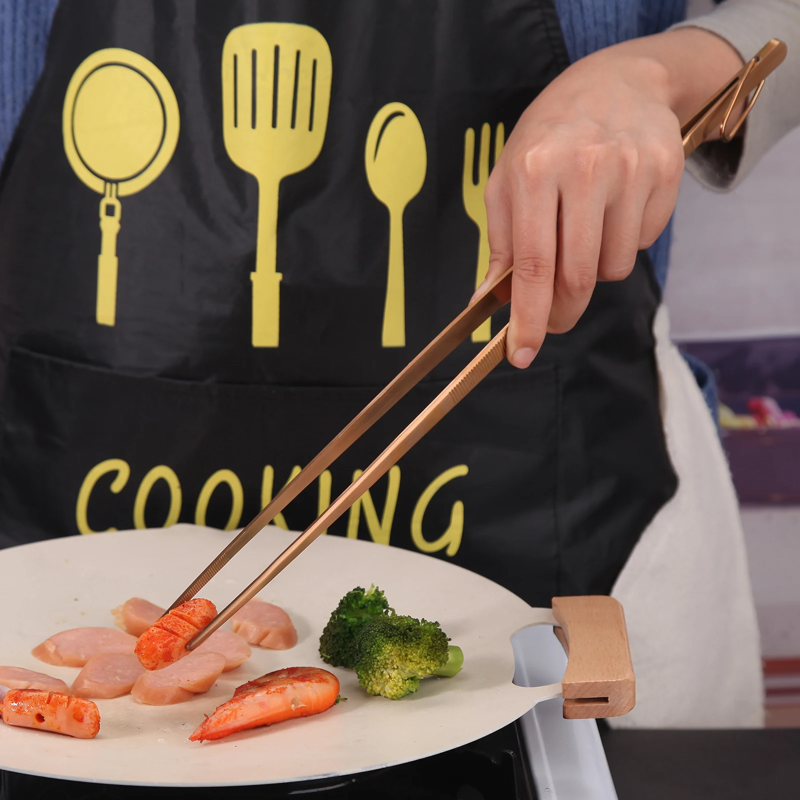 Rose Gold Stainless Steel BBQ Grill Clamps for Bread Steak Fried Fish Multipurpose Food Tong
