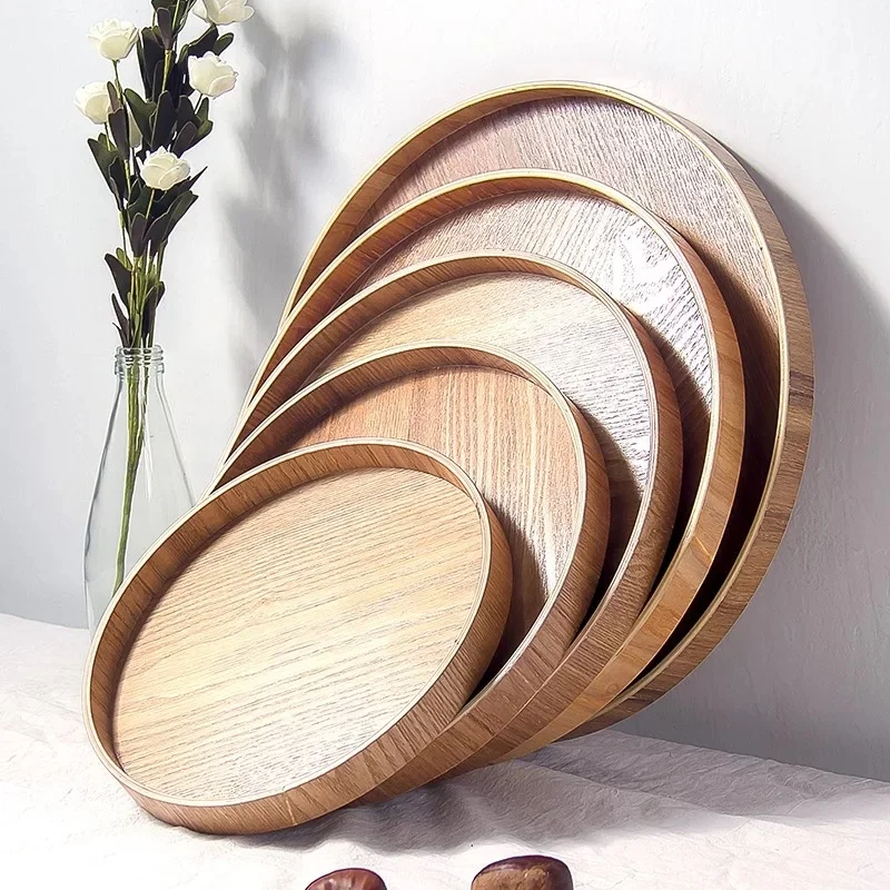 Wholesale Round Serving Tray Wood Plate Snack Tea Tray