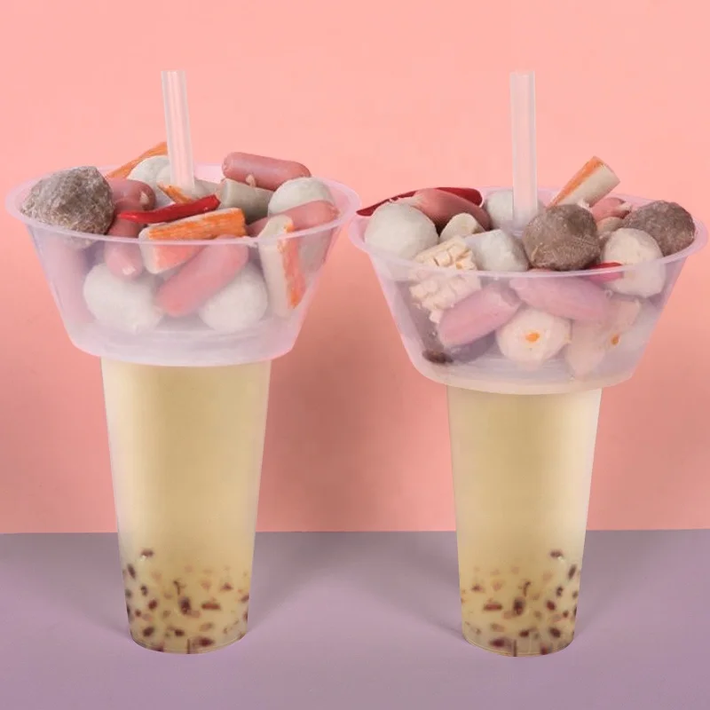 Wholesale Custom Logo Disposable Plastic Round Snack Tray for Fruit Salad and Food Serving Includes Drink Cup