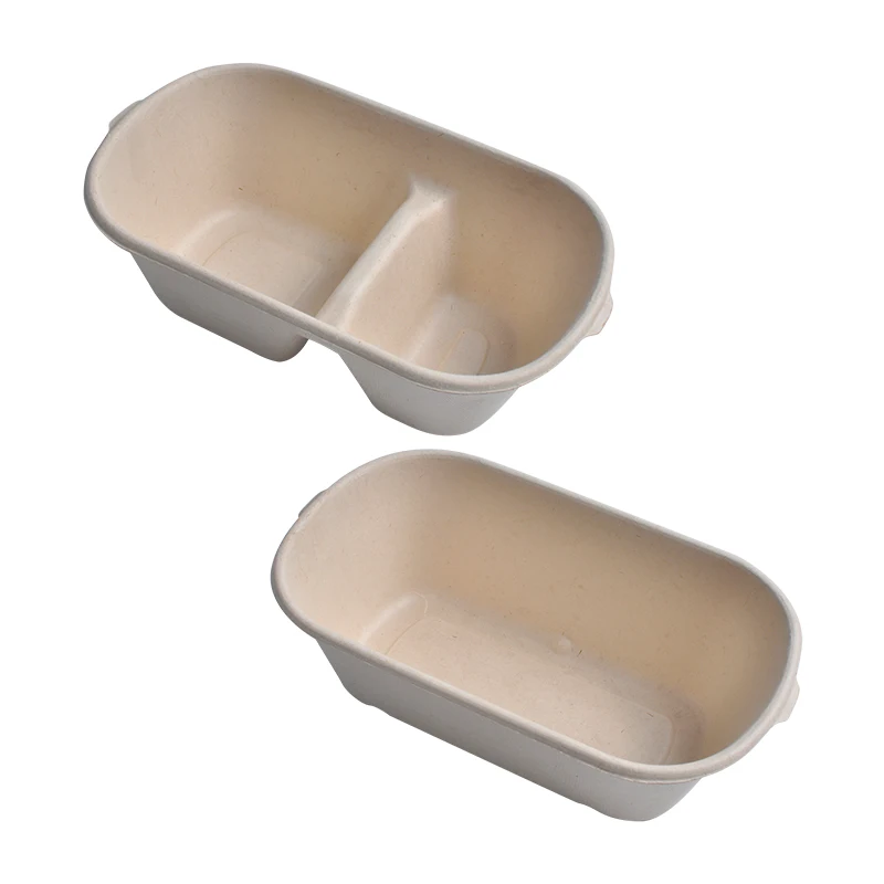 SenAng  850ml 2cells Pulp food container with Lids, Disposable container Bulk Leakproof and Microwave Safe for Hot/Cold Use