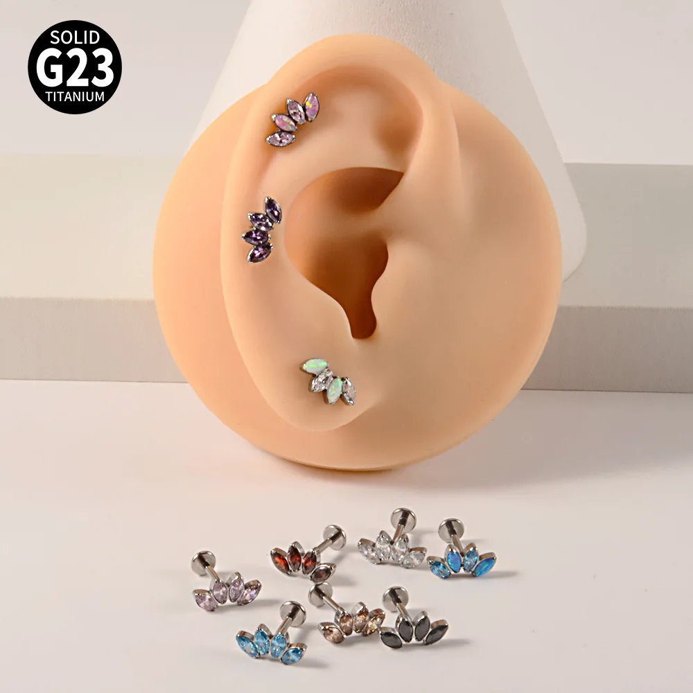 Titanium G23 Zircon Opal CZ Nose Ring Piercing Labret Internally Threaded Earring Helix Tragus Cartilage Ear Piercing Jewelry