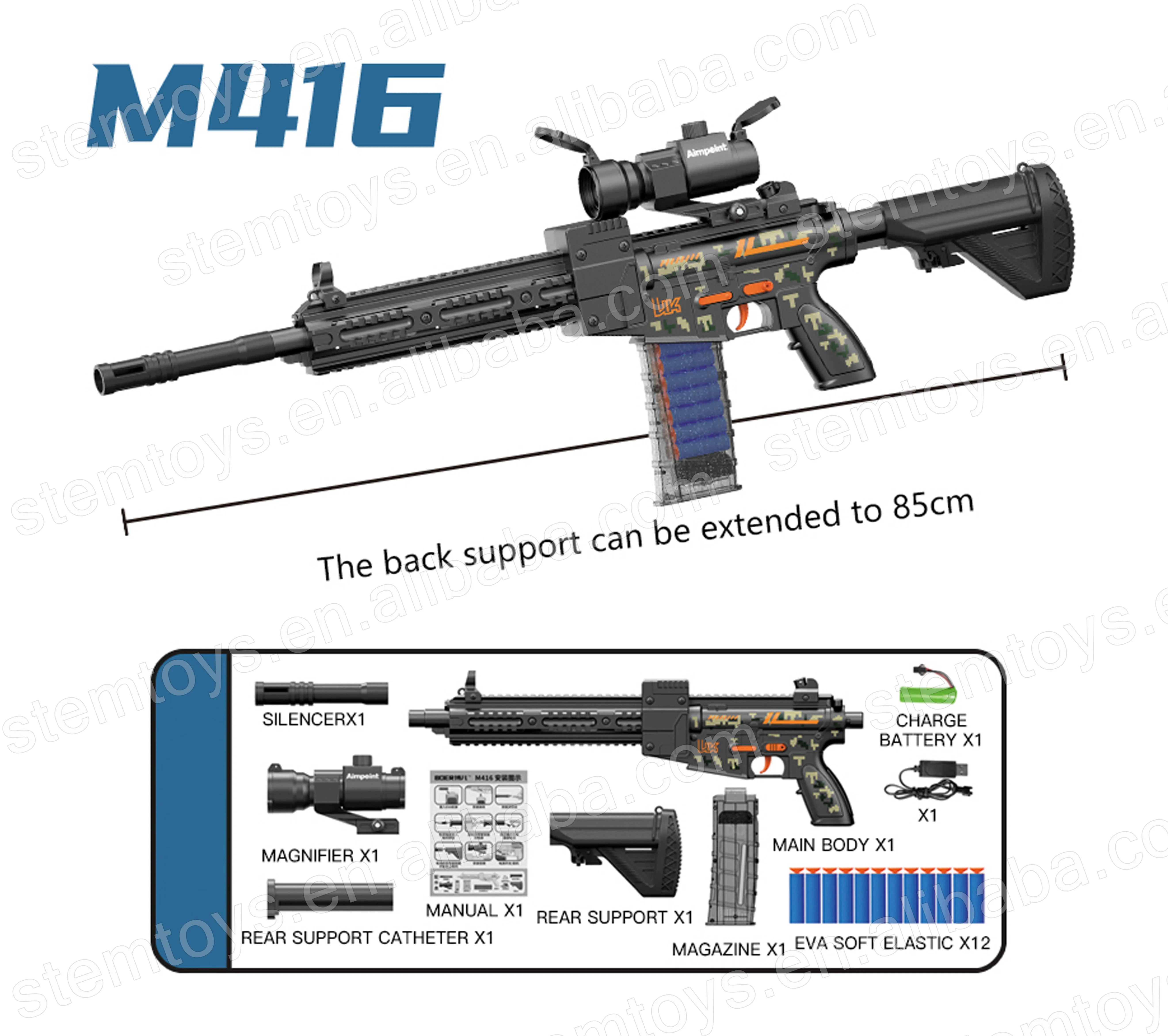 M416 Soft Bullets Auto shooting Gun Battery Operated Outdoor competition foam bullets blasting guns for kids/adults
