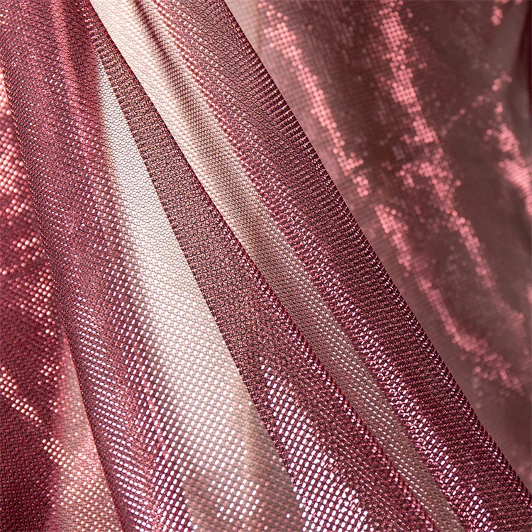 Wholesale 100% Polyester Tricot Knit Jersey Fabric Glitter Fishnet Stretch Air Mesh Gold Lurex Tulle Metallic Thread Fabric