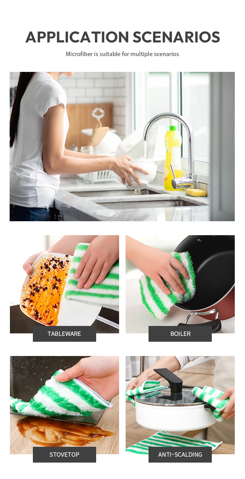 Custom Water Absorption Bamboo Fiber Dish Cleaning Cloth Terry Kitchen Towel