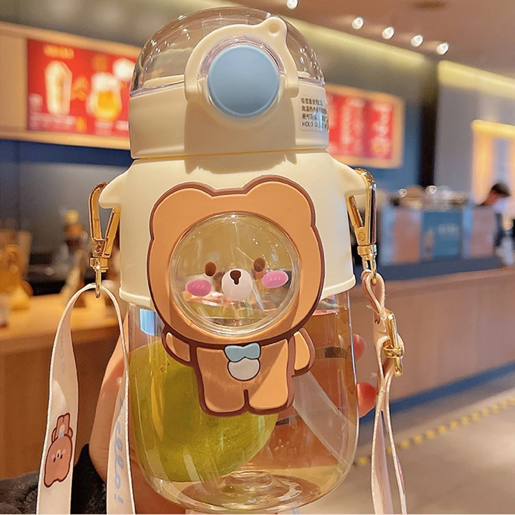 Unique Bio Plastic Grey Translucent Sippers Water Beige Wide Mouth Sport Bottle