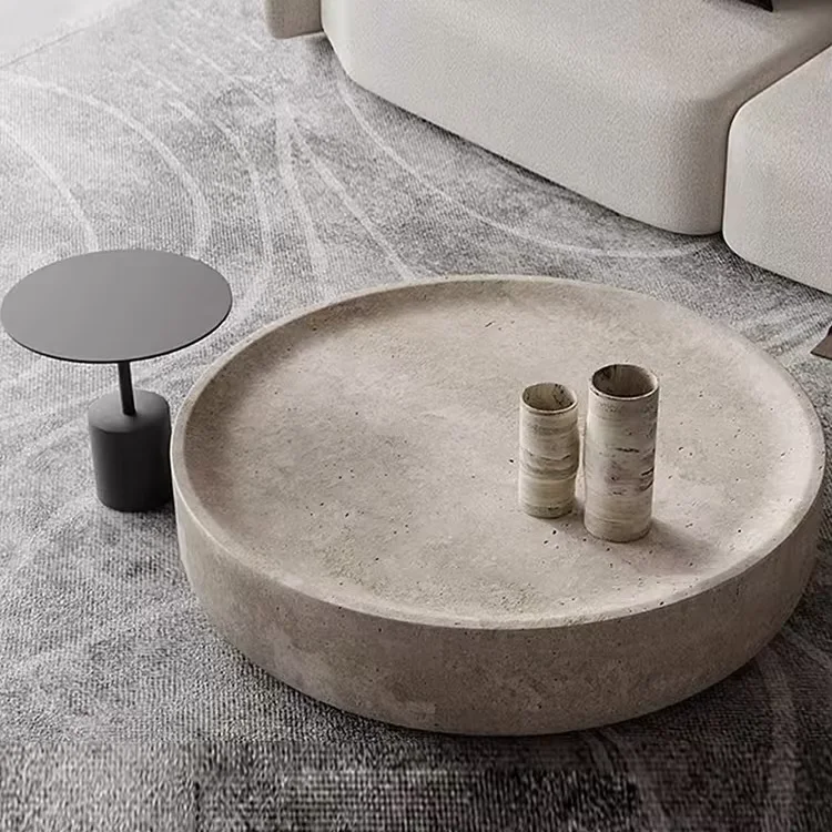 Modern Round Marble Coffe Table Natura Travertine Tea Table For Living Room