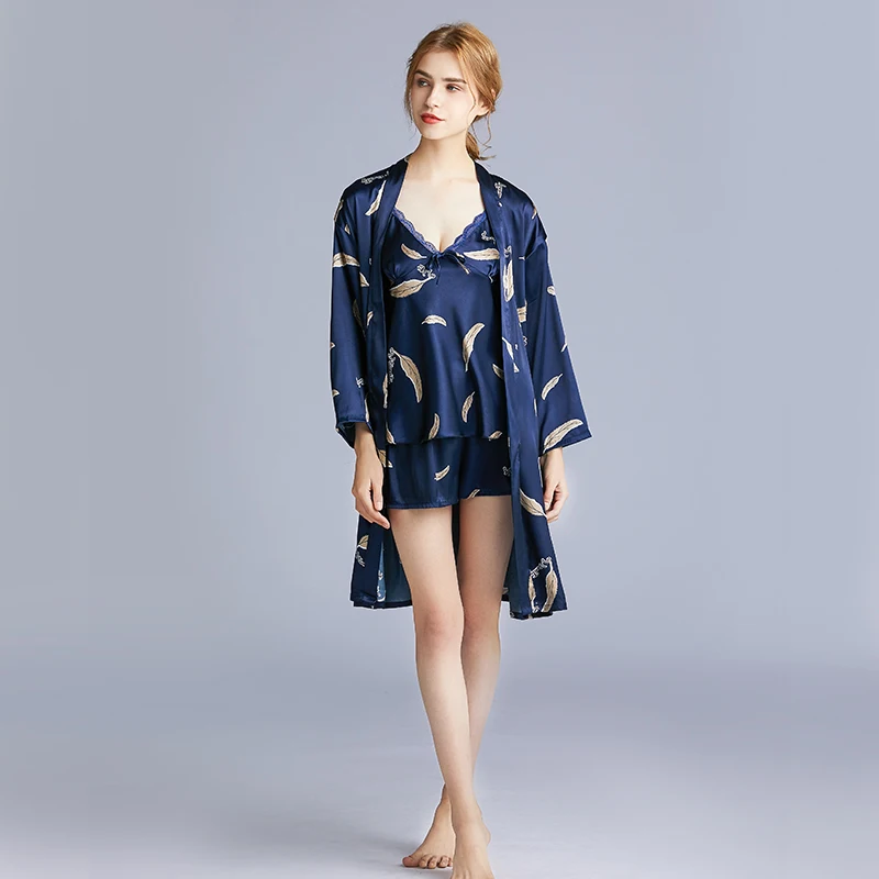 
Lace joint soft hand feeling slight back shoulder stra STRetch stain 3 pcs sets pajamas 