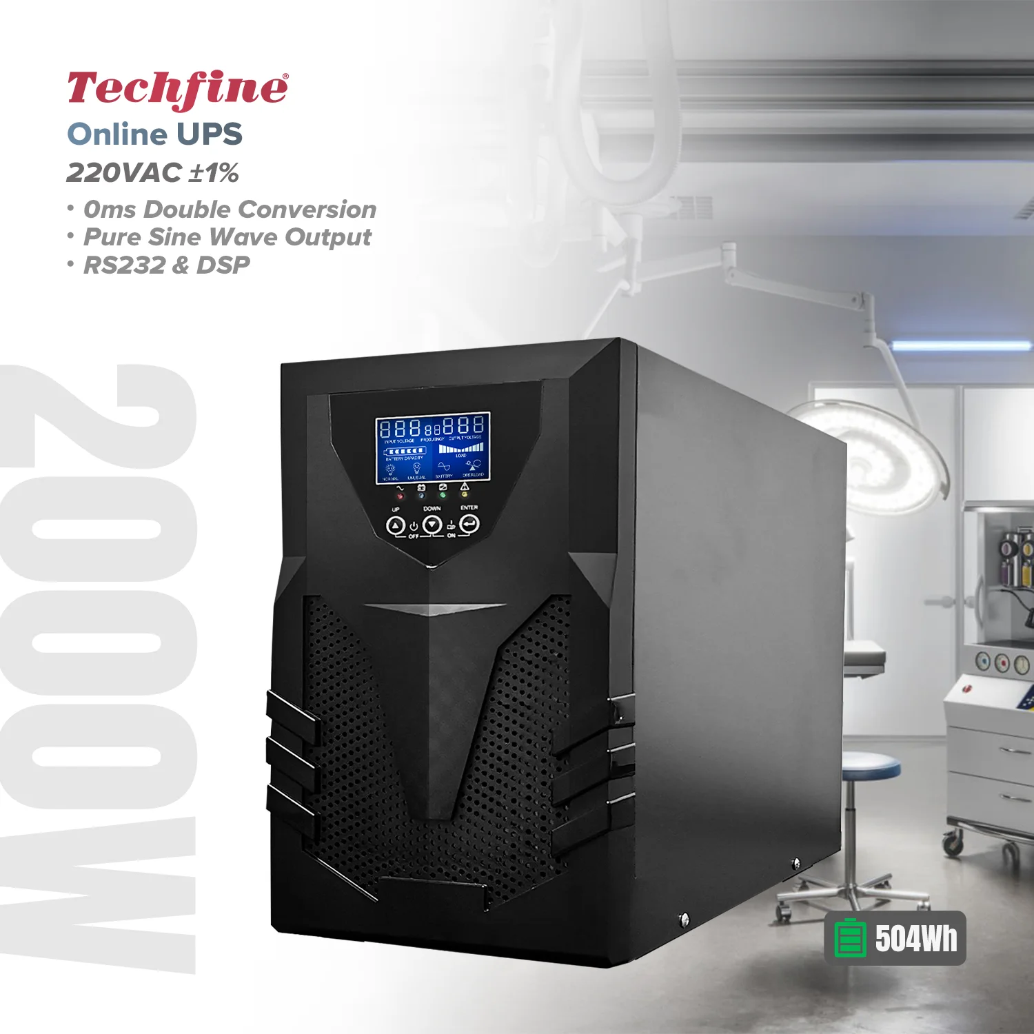 Techfine  ups 220v 2KVA 2000W 48vdc 336WH online high frequency uninterruptible power supplies (ups)