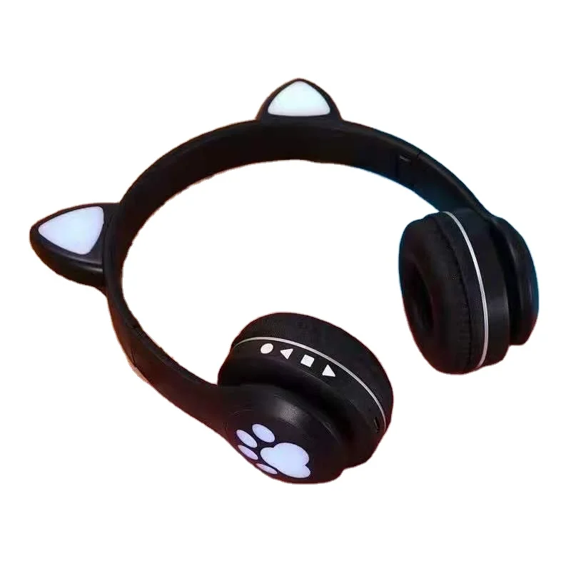 Складные наушники Amazon с кошачьими ушками, стерео Беспроводная гарнитура с микрофоном, светодиодной подсветкой и регулятором громкости, наушники с кошачьими ушками