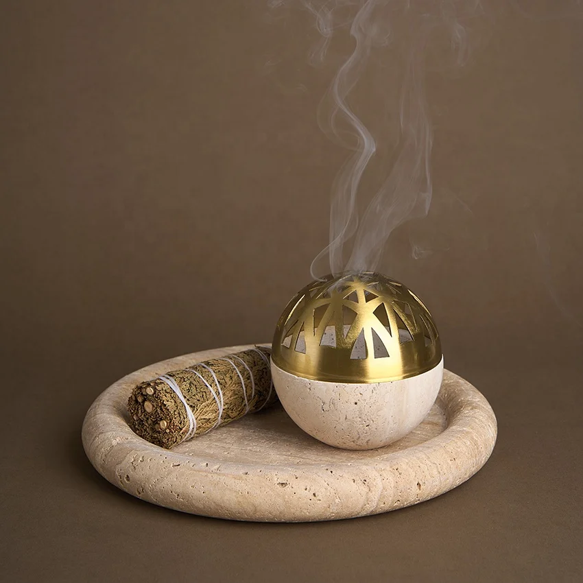 2023 Trend Beige Marble Travertine Bakhoor mubkhar aroma Incense Holder for Home decor mabkhara bakhoor Oud Incense Burner
