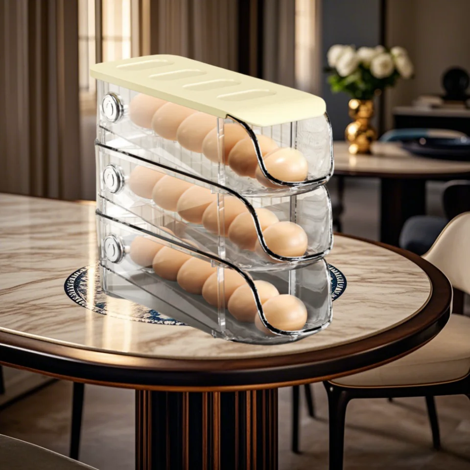 New drawer type rolling egg box Bracket Multi layered Stackable Side Door Refrigerator Storage Rolling Egg hold