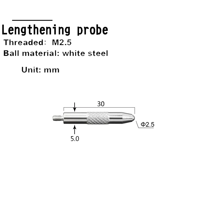M2.5 Dial Indicator Probe Height Gauge White Steel Tungsten Steel Ruby Lengthened Probe