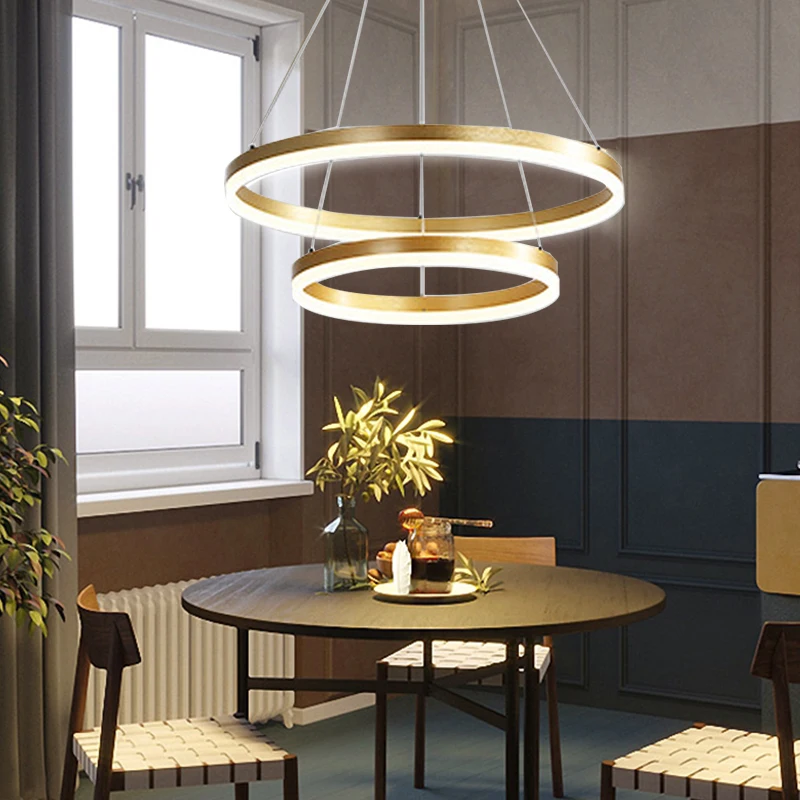 Wholesale Modern Design Wireless Lights Living Room Dimming Aluminum Acrylic Led Gold Circle Ring Pendant Light