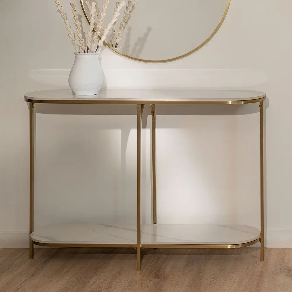 2024Modern Golden and Silver Non-Folding Console Table Good Quality Glass for Hallway Living Room Entry Hotel Use