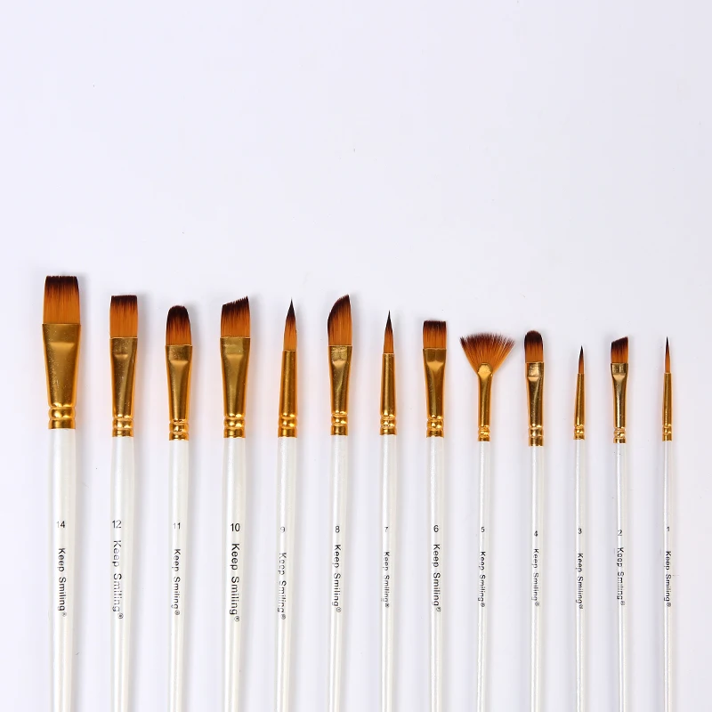 Keep Smiling 13pcs High Grade Nylon Hair Acrylic Paint Brush Set For Acrylic Watercolor Gouache Oil Painting